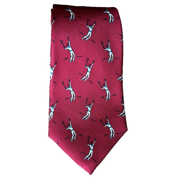 Polo Ralph Lauren Men’s Tie Vintage Red Silk Tennis Player Novelty Handmade USA - Picture 3 of 11